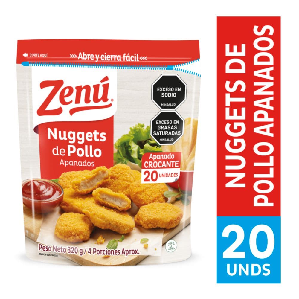 Nuggets de pollo ZENU apanados x20und (320  gr)